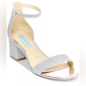 Betsey Johnson Sandals Ankle Strap Block Heel Silver Sz 8.5 Wedding Party